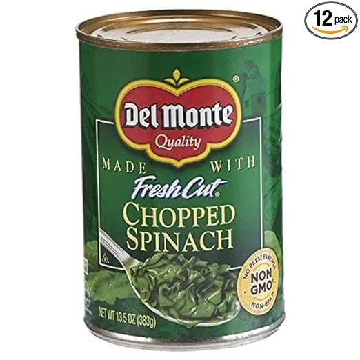 Del Monte No Salt Added Leaf Spinach 13.5 oz Can, Quantity of 12