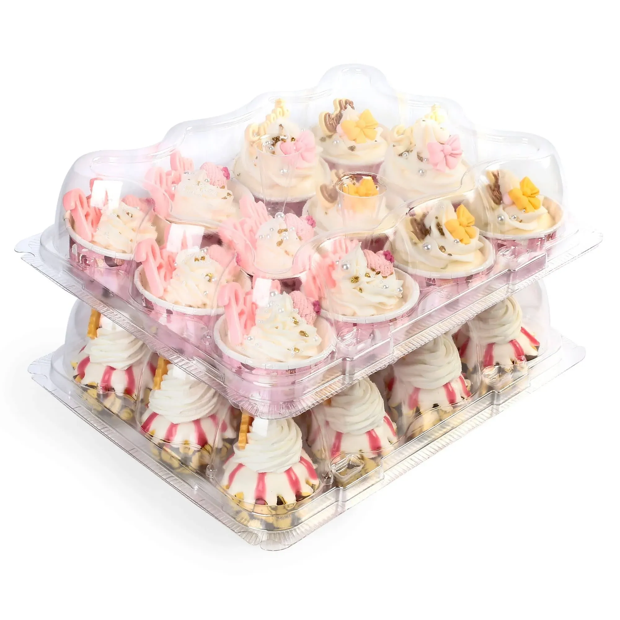 LotFancy Mini Cupcake Containers, 12 Count, 40 Pack, Clear Plastic Cupcake Holder with 480 Mini Cupcake Liners, Dozen Disposable Mini Cupcake