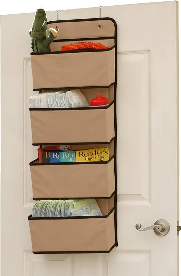 SimpleHouseware 4 Pocket Over The Door Wall Mount Hanging Organizer Beige