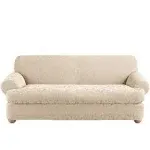 SureFit Stretch Jacquard Damask 2 Piece T Cushion Sofa Slipcover in Oyster