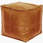 Pouf Ottoman, Unstuffed Pouf Cover, Handmade Faux PU Leather Moroccan, Orange Brown 17.7" Square, Foot Rest for Living Room, Floor Chair Gifts for Men Women, (Only Cover)