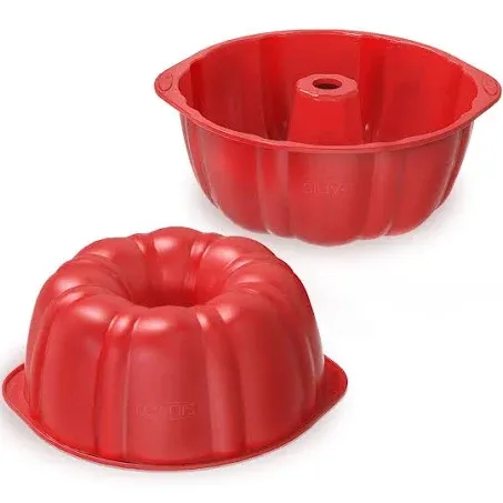 SILIVO 7 inch Silicone Buntz Cake Pans (2 Pack) - 6 Cup Nonstick Silicone Fluted Tube Pans for Baking for Cake, Brownie and Monkey Bread