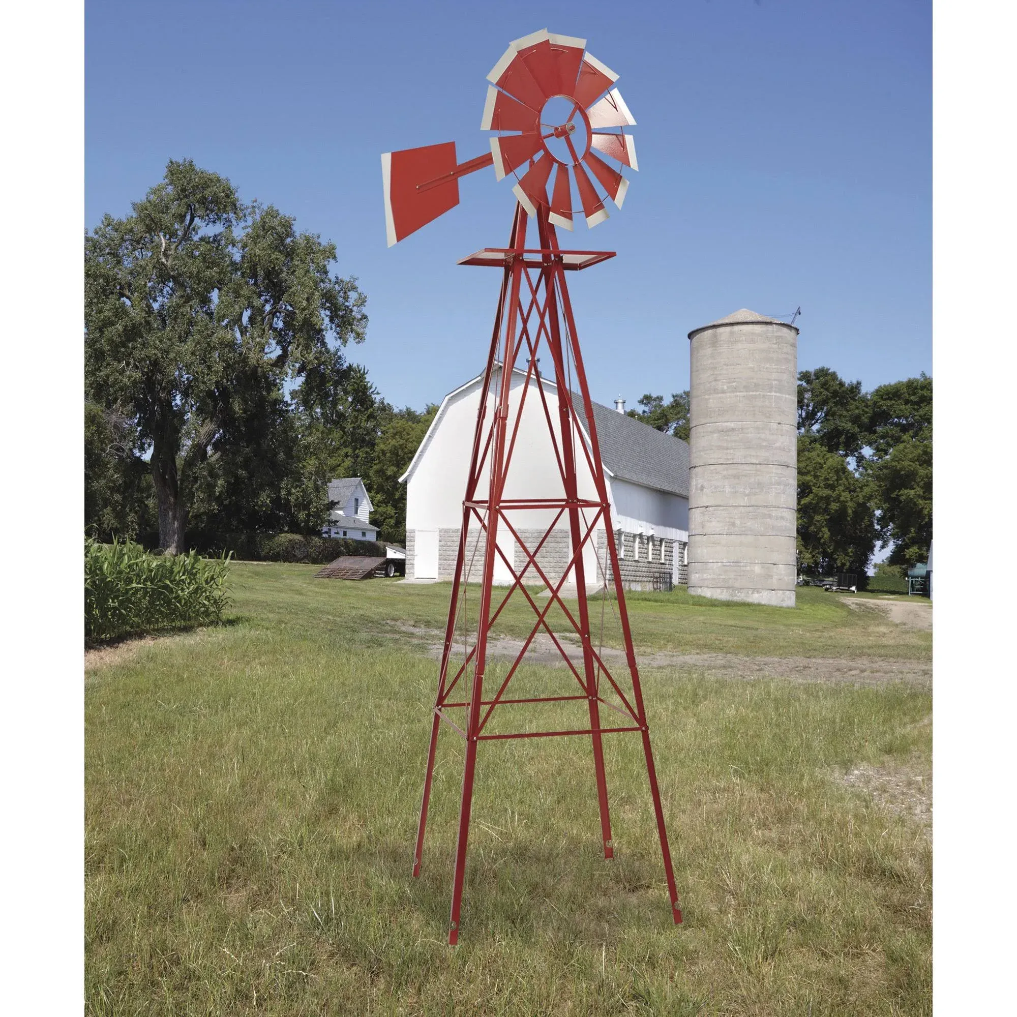 Kotulas 8ft. Ornamental Garden Windmill, Red and White