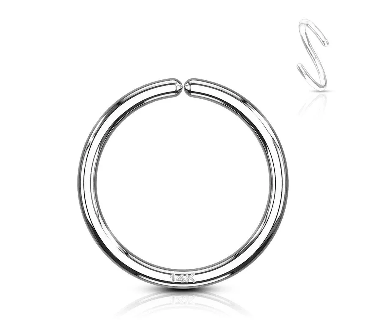 14K White Gold EAR NOSE LIP Piercing Hoop Ring Daith Helix Tragus Orbital Snug