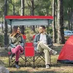 Goplus Portable Folding Camping Canopy Chairs w/ Cup Holder Cooler Outdoor - Red