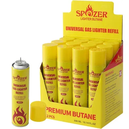 12 Pack Lighter Gas Refill Butane Universal Fluid Fuel Ultra Refined 300ml 10.14 Oz （1 Box）