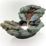 Alpine Corporation 9" Tall Indoor/Outdoor River Rock Waterfall Tabletop Fountain with LED Lights,Gray/Brown