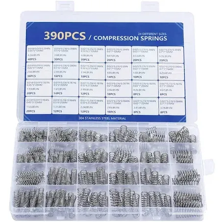 Compression Springs Assortment Kit, 390 Pcs 24 Different Sizes Stainless Steel Springs, Spring Assortment for Shop and Home Repairs