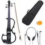 Cecilio Silent Electric Solid Wood Violin with Ebony Fittings, Cut Out - Black