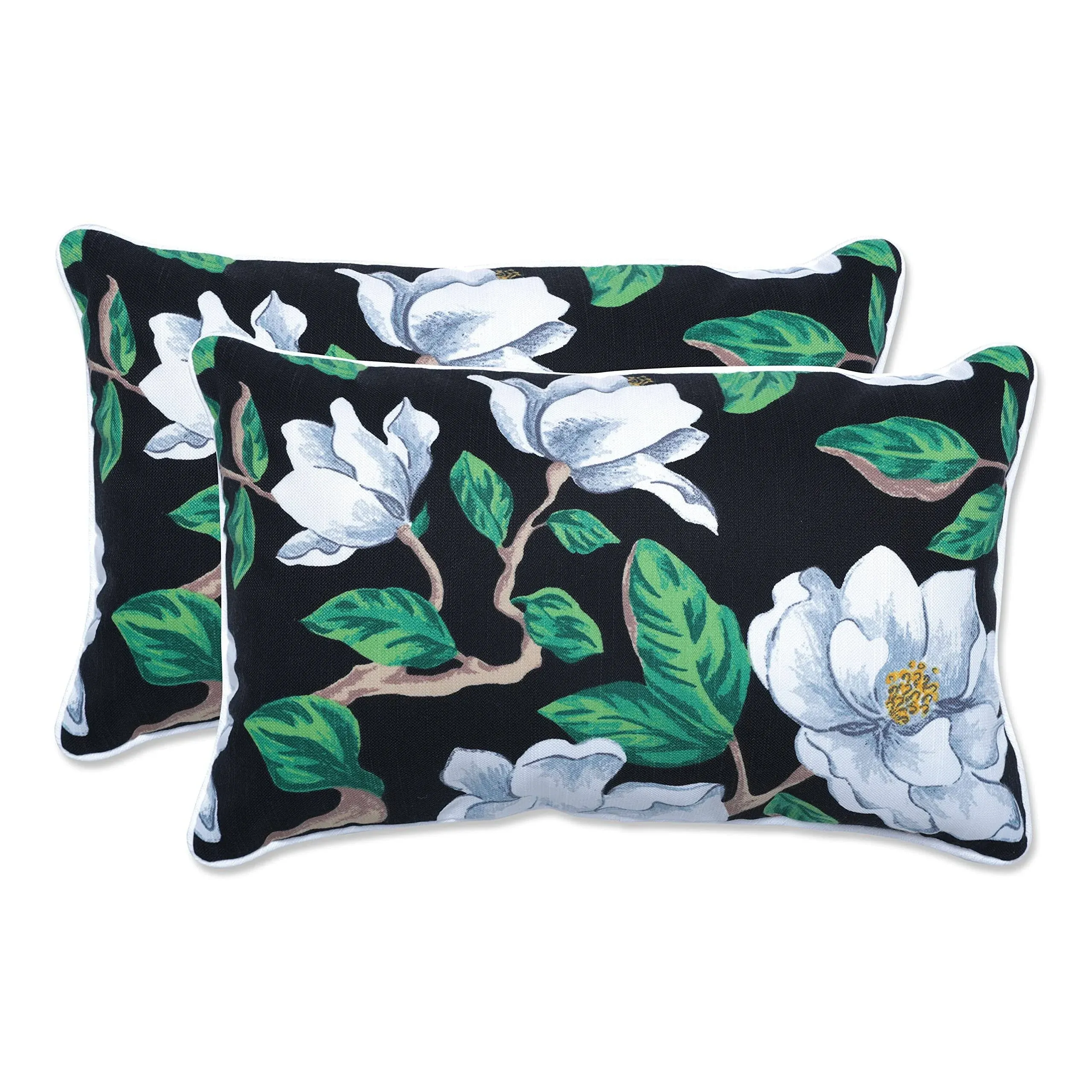 Pillow Perfect - Magnolia Black Rectangle Throw Pillow (Set of 2)