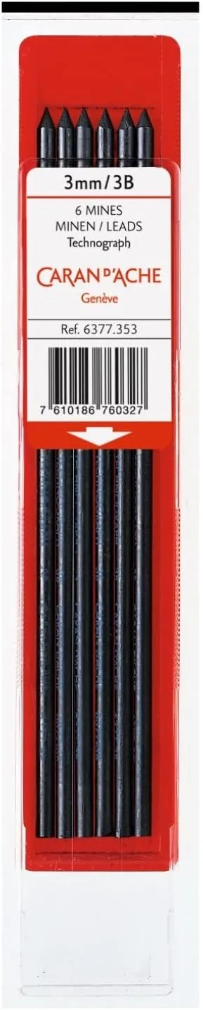 Caran d'Ache Technograph 3mm 3B Graphite Leads for fix Pencil Swiss Made (6377.353)