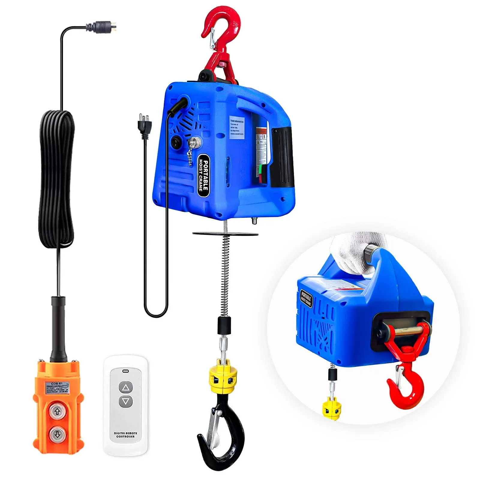 110V Electric Hoist Winch | 1100lbs 1500W Portable Electric Power Winch with Wireless Remote Control | Vertically & Horizontally Lift 16ft | Overload Protection for Lifting Towing