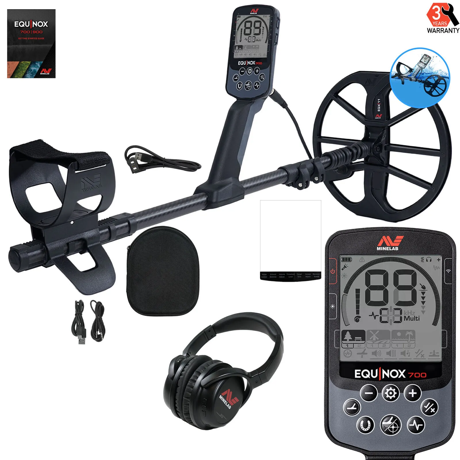 Minelab Equinox 700 Multi-Frequency Collapsible Metal Detector for Adults with EQX 11" Waterproof Double-D Coil & Wireless Headphones (Option for 4 Single Frequencies, 3 Detect Modes)