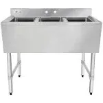 Profeeshaw NSF 3 Compartment Sink Commercial of Stainless Steel with 10'' x 14'' x 10'' Bowl Bar Utility Basin for Restaurant, Bar, Utility Room and Garage