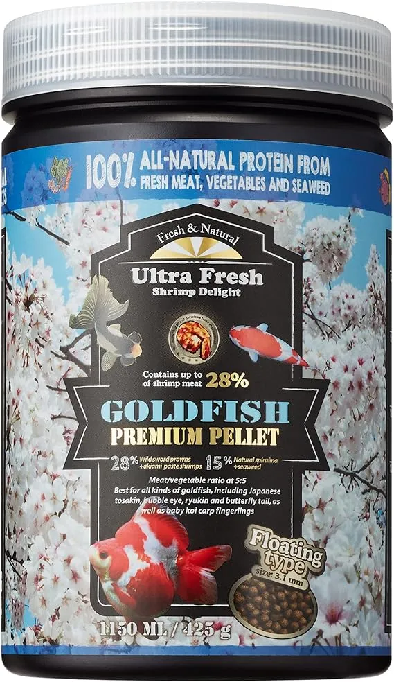 Ultra Fresh Floating Goldfish Food, Color Enhancing, Balanced Diet, All Natural Ingredients, Clear Water Formula, Goldfish Premium Pellet, 15 oz