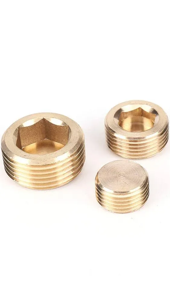 Minelife 25 Pcs Brass Pipe Fitting, Hex Counter Sunk Plug, 1/8" 1/4" 3/8" 1/2" 3/4" NPT Brass Internal Hex Thread Socket Pipe Plug Set