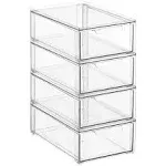 mDesign Plastic Stacking Closet Storage Organizer Bin with Drawer, 4 Pack, Clear - Clear