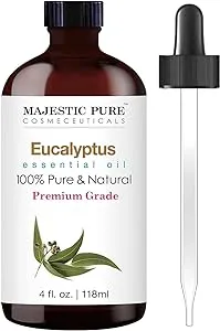 MAJESTIC PURE Eucalyptus Essential Oil | 100% Pure and Natural Eucalyptus Oil | Premium Grade Essential Oils for Hair Care, Home Diffusers, Skin, Aromatherapy, Massage and Humidifiers | 4 Fl Oz