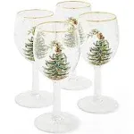 Spode Christmas Tree 13 Ounces Wine Glasses with Gold Rims, Set of 4