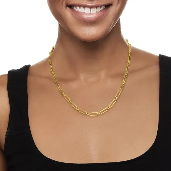 Ross-Simons Italian 14kt Yellow Gold Alternating Paper Clip Link Necklace