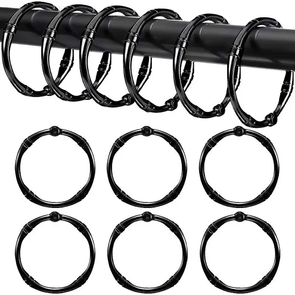 Karenhi 12 Pieces Metal Circular Shower Curtain Ring Rust-Resistant Metal Shower Curtain Hook Easy to Open and Close Round Metal Shower Curtain Hook for Bathroom Decoration (Black, Rustic Style)