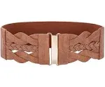 Brown wide elastic/stretch belt with gold buckle one size