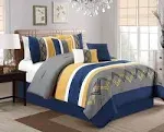 Arden 7-Piece Modern Pleated Stripe Embroidered Zigzag Bedding Comforter Set ...