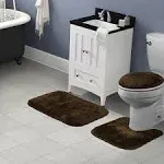 3PC Finest Luxury Ultra Plush Washable Nylon Bath Rug Set Chocolate - Garland