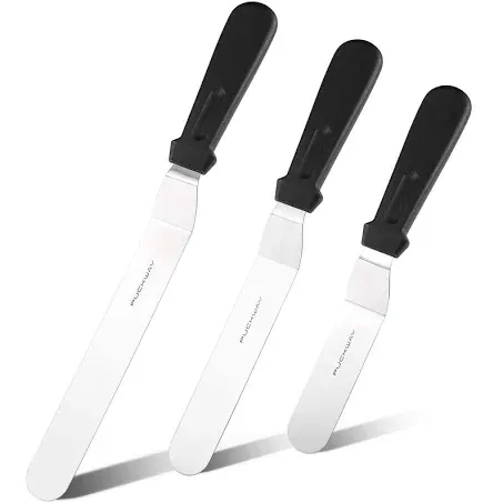 Offset Frosting Cake Knife set of 3 Black 6 8 & 10 Inch Angled Icing Spatula for Decorating