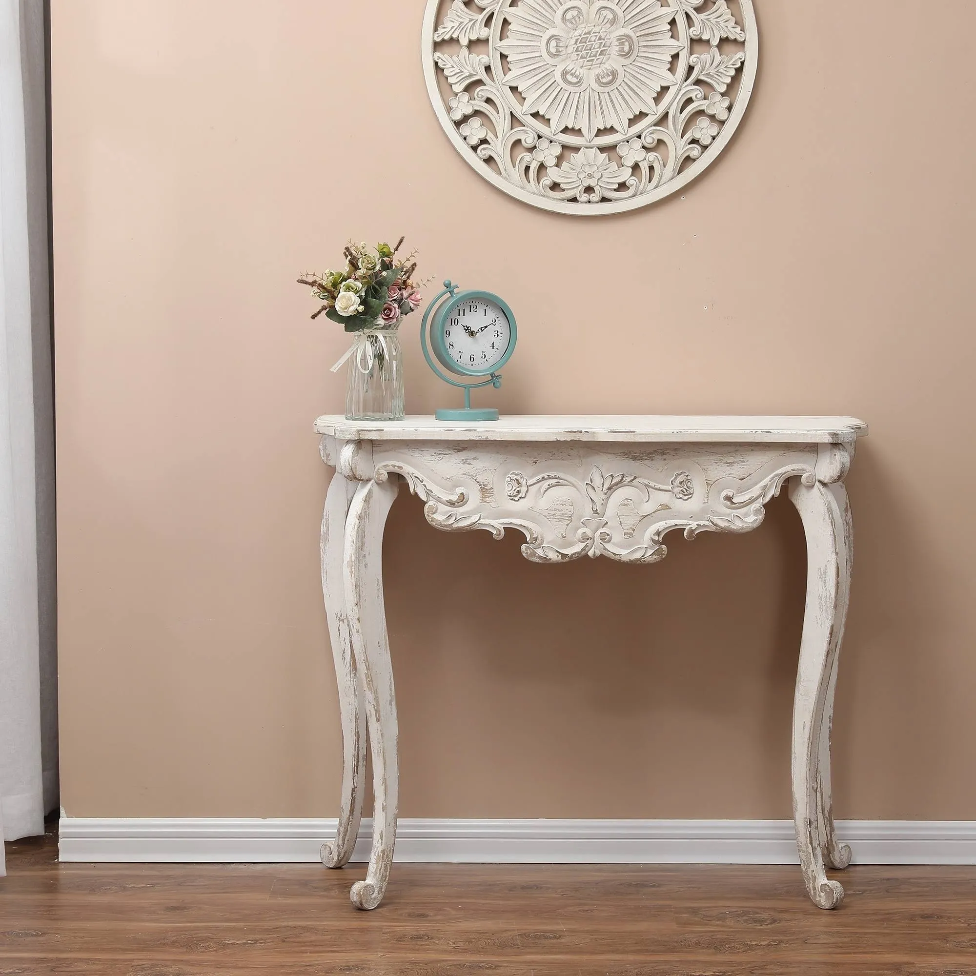 LuxenHome Vintage Off White Wood Console and Entry Table