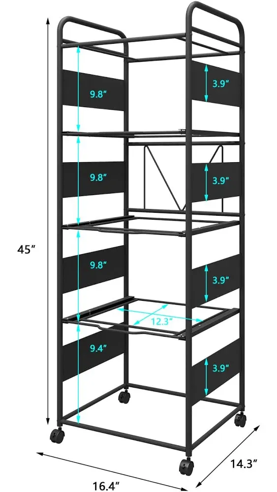 PUNCIA 4 Tiers Metal Rolling File Carts with Wheels Hanging Files for Letter Size Movable Pull-Out File Folder Rack Drawer File Cabinet for Home Office