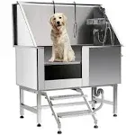 CO-Z 50 inch Professional Dog Grooming Tub, Stainless Steel Pet Bathing Station for Big Dog Cat Pig with Faucet and Wash Shower, Size: 27 x 50 x 58, Silver