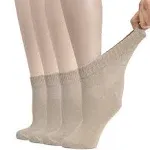 Hugh Ugoli Women's Cotton Diabetic Ankle Socks, Wide, Thin, Loose Fit and Stretchy, Seamless Toe & Non Binding Top, 4 Pairs