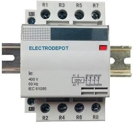 40 Amp 4 Pole Contactor Normally Open (N/O) 120V Coil, 32A Motor, IEC 63A, 40A DIN