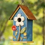 Glitzhome GH90097 Distressed Decorative Solid Wood Birdhouse, 10.25 inch Tall, Blue