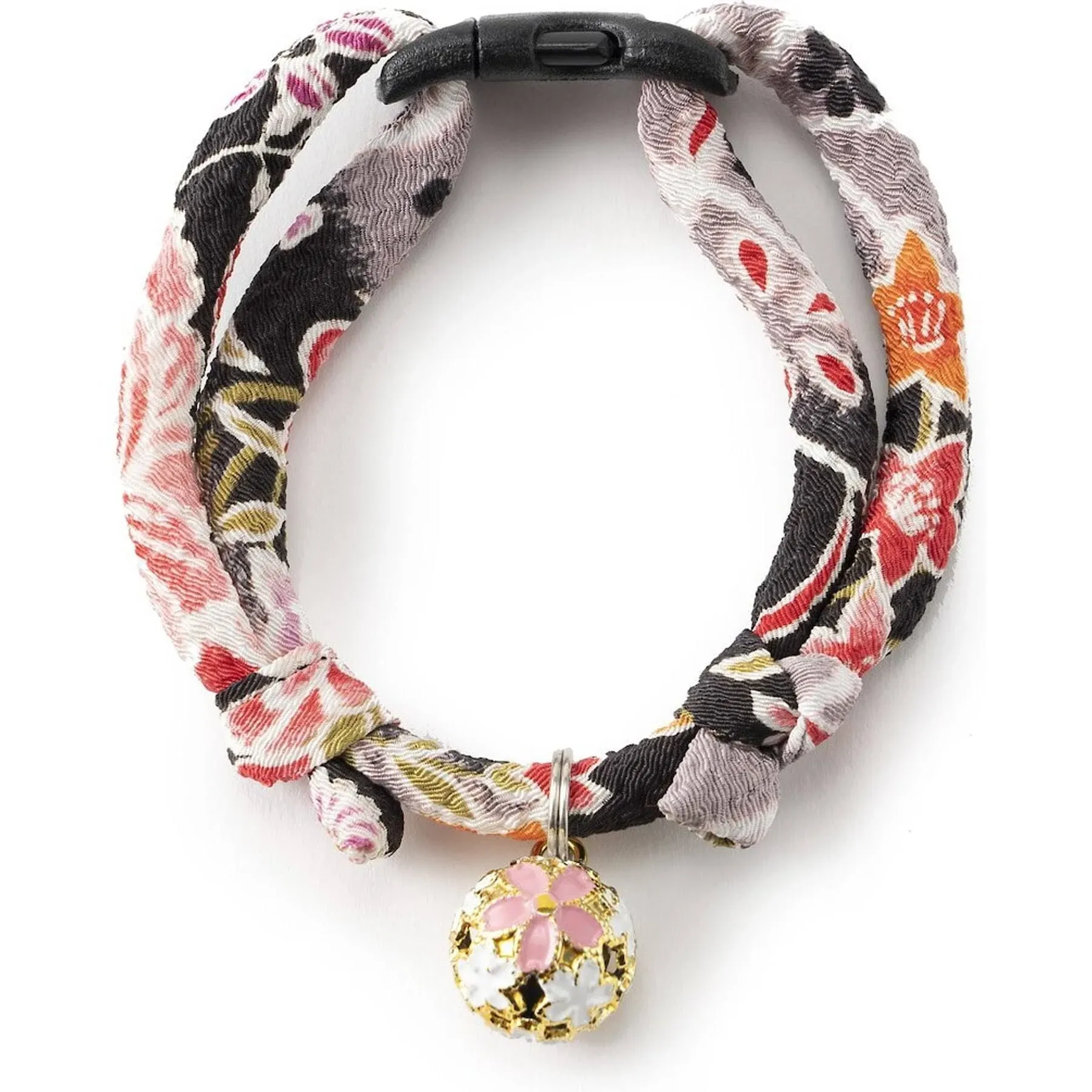 Necoichi Black Chirimen Sakura Cat Collar