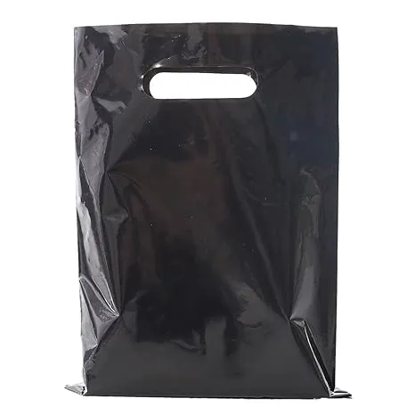 ysmile Small Black Plastic Shopping Bag for Small Business Plastic Merchandise Bag with Handle Poly Die Cut for Retail 100 ct 5.9"x7.8" 2.5 Mil