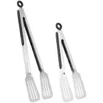 Metal Tongs for Cooking, Set of 2 Stainless Steel Spatula Tongs for Grilling, Cooking and Flipping, Strong Grip for Ribs, Steak and Fish, Comfortable Grip, Easy Pull Lock, 9 inch & 12 inch