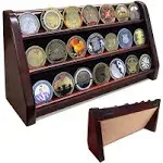 3 Row Challenge Coin Display Stand Rack Military Coin Holder Display Mahogany...