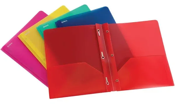 Oxford Two-Pocket Portfolio, Tang Fastener, 1/2" Capacity, Assorted Colors, 25/Box