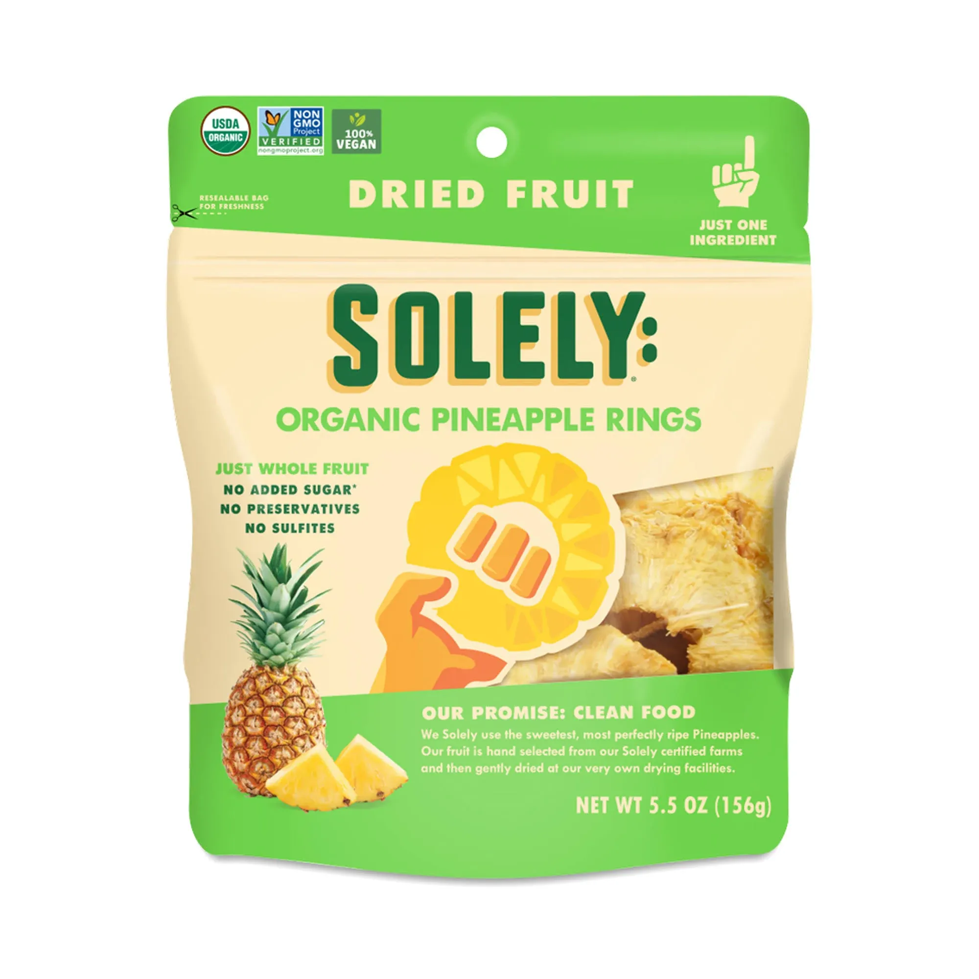 Solely Dried Fruit, Organic, Pineapple Rings - 5.5 oz