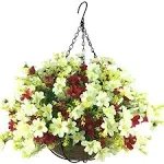 Lopkey Artificial Daisy Flowers Outdoor Indoor Patio Lawn Garden Hanging Basket with Chain Flowerpot,10 inch Dark Purple