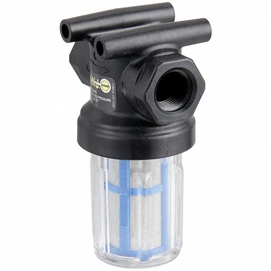 BANJO Inline Strainer: Polypropylene, 3/4 in, NPT, 28 mesh, 100 psi, 4 3/16 in Ht, 3 1/32 in Lg