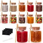 YEBODA 10oz Small Glass Storage Jars with Cork Lids and Spoons Yogurt Containers for Pantry,Bathroom,Spices,Honey,Mousse,Candy,C