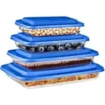 SereneLife Rectangular Glass Bakeware Set - 4 Sets of High Borosilicate with PE Lid, Blue