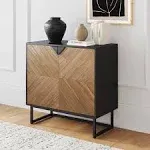 Nathan James Enloe Brushed Fir Rustic Doors Black Metal Frame Base Modern Accent Storage Cabinet for Entryway