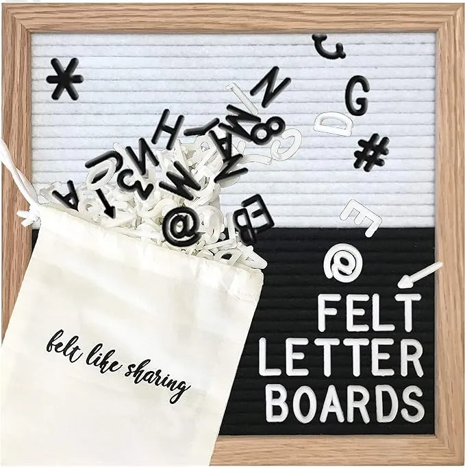 Felt Like Sharing Felt Letter Board, 10x10in Changeable Letter Board with Letters White 300 Piece - Felt Message Board, Oak Frame Wooden L