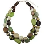 Bocar 2 Layer Statement Chunky Green Beaded Fashion Necklace for Women Gifts (NK-10384-olive)