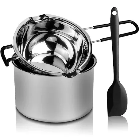 Double Boiler Pot Set, Stainless Steel Melting Pot with Silicone Spatula for Melting Chocolate, Soap, Wax, Candle Making (600ml and 1600ml)