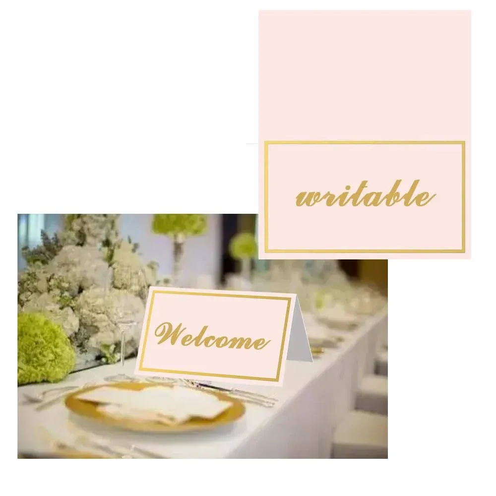 Blank Table Tent Place Cards with Gold Foil Border for Wedding RceptionBirthd<wbr/>...